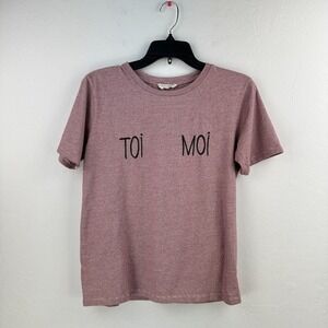 Zara Trafaluc‎ Tee Womens M Red White Toi Moi Striped Short Sleeve Embroidered